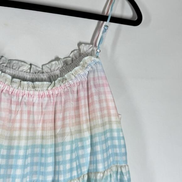 Storia Pastel Gingham Rainbow Midi Dress Size Medium Tired Ruffle - Picture 5 of 9